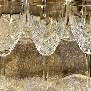 NWT Waterford Crystal Wine Glass Set of 3 with Gold Accents Araglin